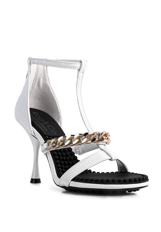 DAKOTA Metal Chain Mid Heel Sandals by Rag Company | Fleurcouture