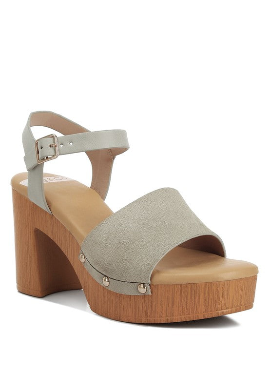 Daniela Suede High Block Sandals Beige US-5 / UK-3 / EU-36 by Rag Company | Fleurcouture