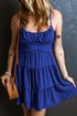 Dark Blue Spaghetti Straps Knot Waist Tiered Mini Dress Dark Blue S 100%Polyester Dresses/Mini Dresses by Fleurcouture | Fleurcouture