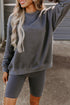 Dark Grey Solid Color Pullover and Skinny Shorts Two Piece Set Dark Grey S 50%Polyester+50%Cotton Two Piece Sets by Fleurcouture | Fleurcouture