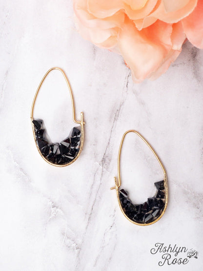 DATE NIGHT BLACK CLUSTER HEMATITE OVAL HOOP EARRINGS Black One Size Earrings by Southern Grace | Fleurcouture