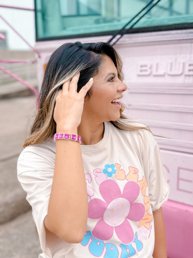 Date Night Pink Stone Bracelet Pink One Size Bracelet by Grace & Emma | Fleurcouture