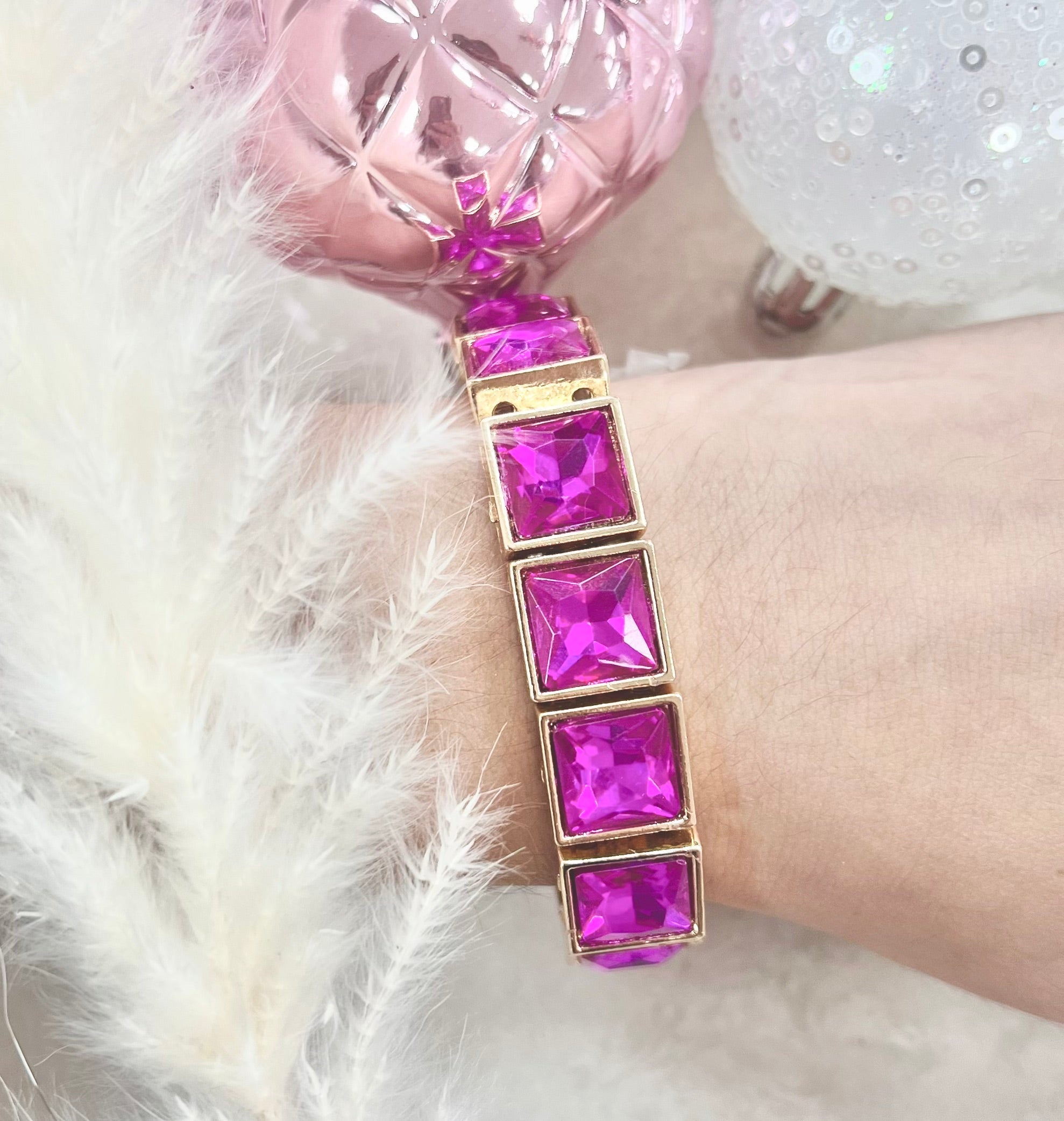 Date Night Pink Stone Bracelet Pink One Size Bracelet by Grace &amp; Emma | Fleurcouture