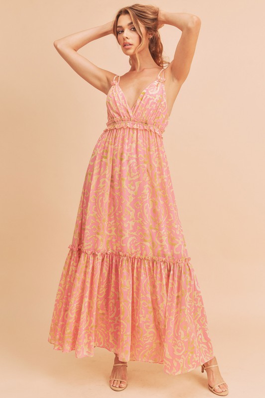 Davia Dress PINK/GREEN S by Aemi + Co | Fleurcouture