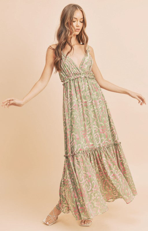 Davia Dress SAGE/PINK S by Aemi + Co | Fleurcouture