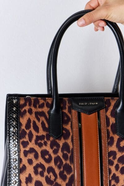 David Jones Leopard Contrast Rivet Handbag Black One Size by Trendsi | Fleurcouture