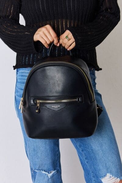 David Jones PU Leather Backpack Black One Size by Trendsi | Fleurcouture