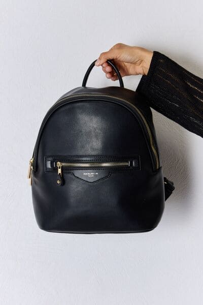 David Jones PU Leather Backpack Black One Size by Trendsi | Fleurcouture