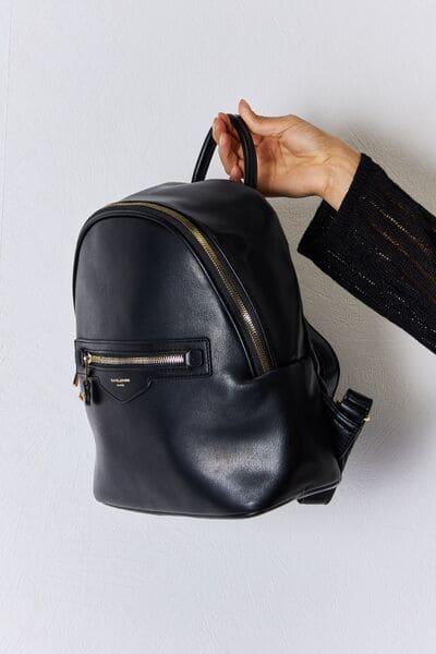 David Jones PU Leather Backpack Black One Size by Trendsi | Fleurcouture