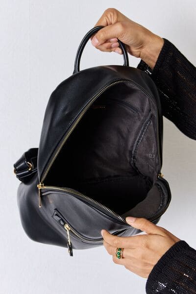 David Jones PU Leather Backpack Black One Size by Trendsi | Fleurcouture