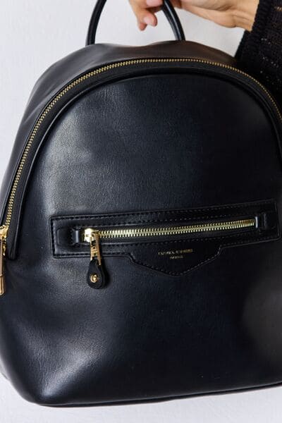 David Jones PU Leather Backpack Black One Size by Trendsi | Fleurcouture