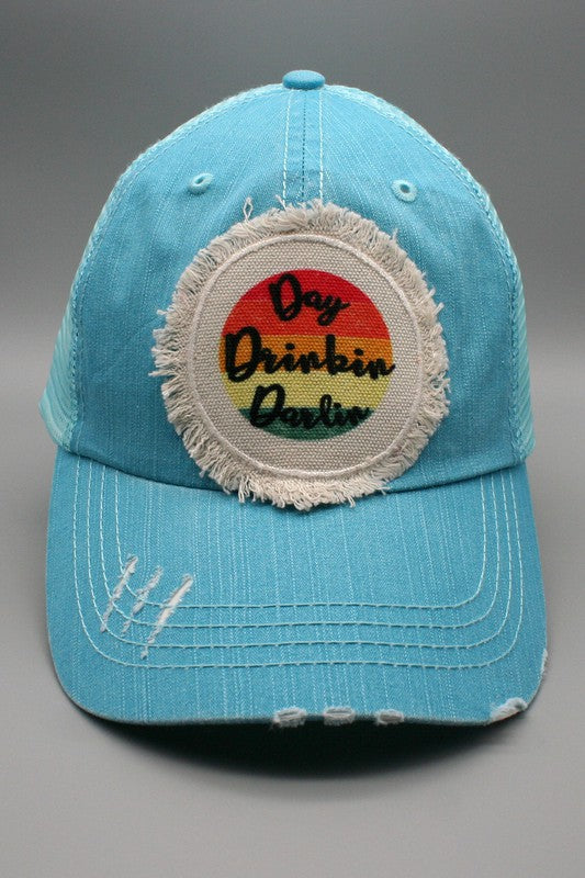Day Drinking Darlin Patch Trucker Hat aqua OS by Cali Boutique | Fleurcouture