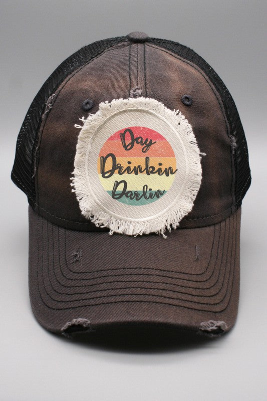 Day Drinking Darlin Patch Trucker Hat Black/Black OS by Cali Boutique | Fleurcouture