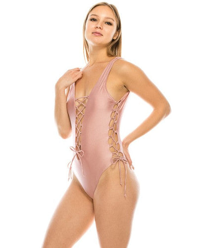 DEEP V CUT ONE PIECE SWIMSUIT by Mermaid Swimwear | Fleurcouture