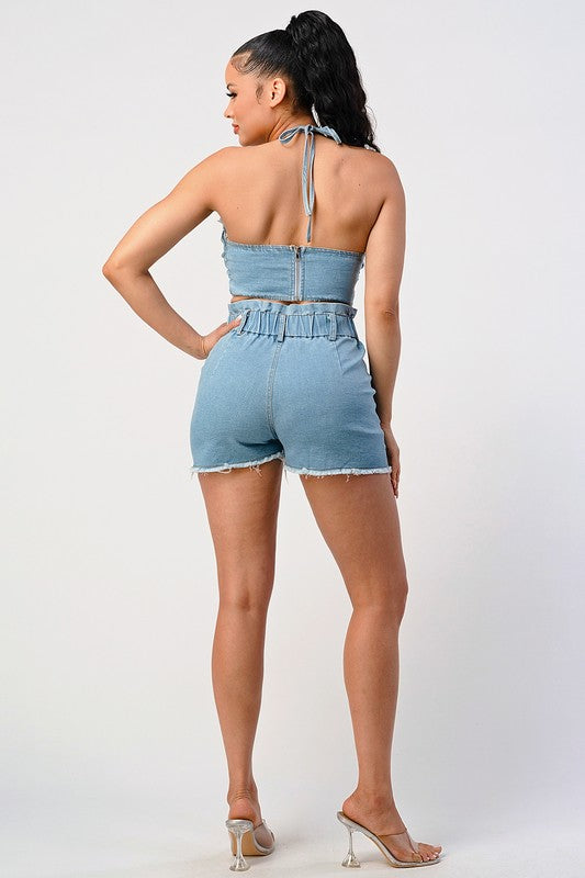 DENIM 2PC SHORT SET DENIM by Athina | Fleurcouture