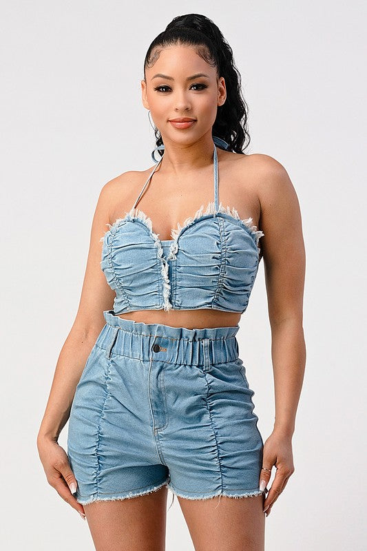 DENIM 2PC SHORT SET DENIM by Athina | Fleurcouture