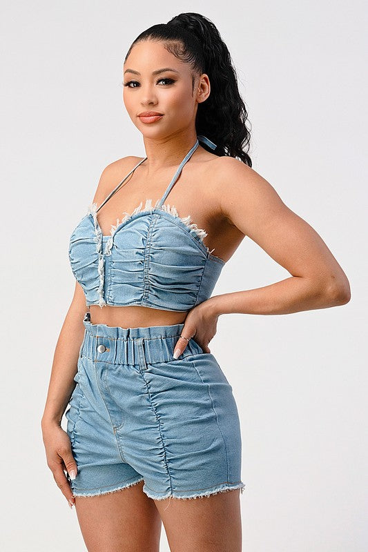 DENIM 2PC SHORT SET DENIM by Athina | Fleurcouture