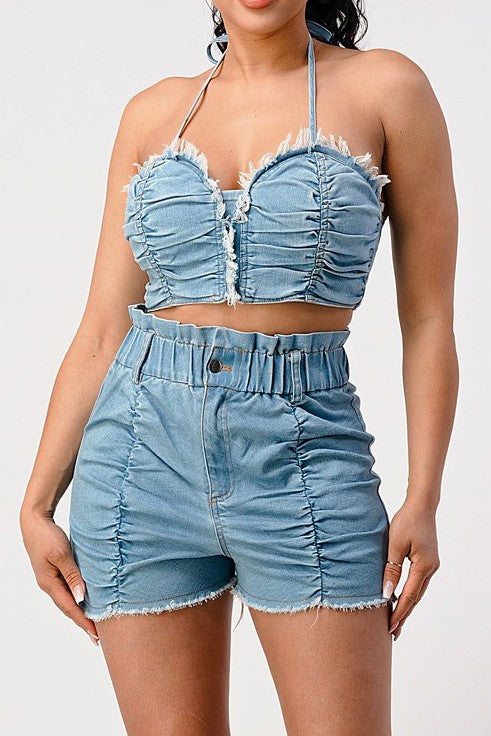 DENIM 2PC SHORT SET DENIM S by Athina | Fleurcouture