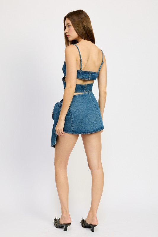 DENIM BOW DETAIL MINI SKIRT DENIM by Emory Park | Fleurcouture