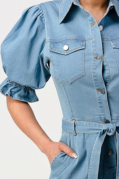 DENIM BUTTON DOWN ROMPER DENIM by Athina | Fleurcouture