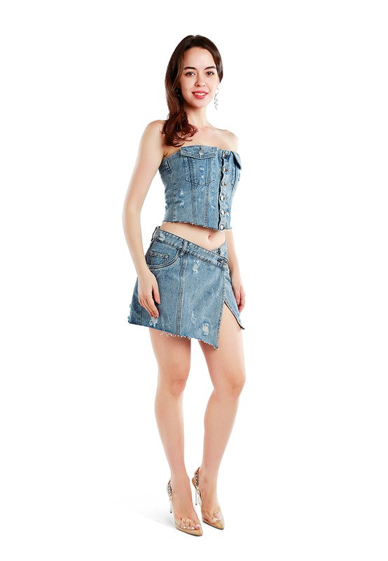 Denim Corset Tube Top BLUE L by Rag Company | Fleurcouture