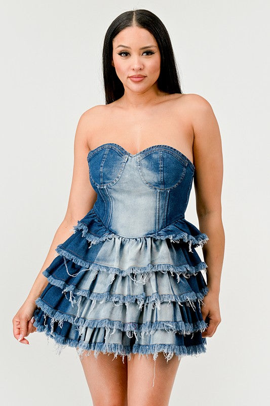 Denim Delight Tiered Ruffle Dress DENIM by Athina | Fleurcouture