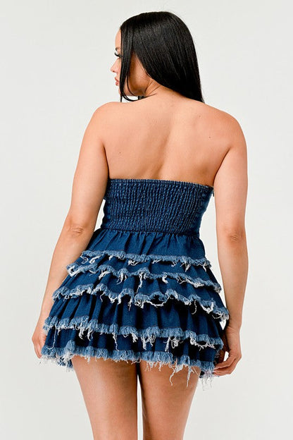 Denim Delight Tiered Ruffle Dress DENIM by Athina | Fleurcouture