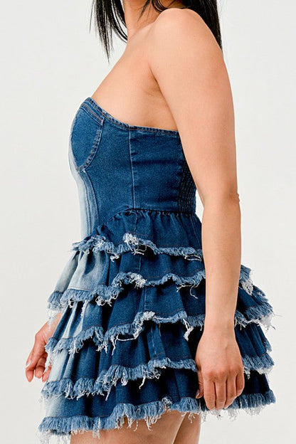 Denim Delight Tiered Ruffle Dress DENIM by Athina | Fleurcouture