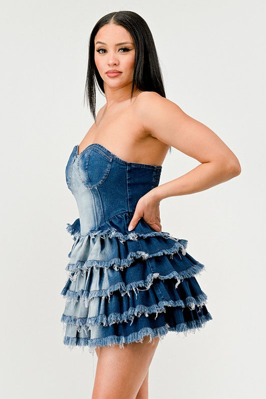 Denim Delight Tiered Ruffle Dress DENIM by Athina | Fleurcouture