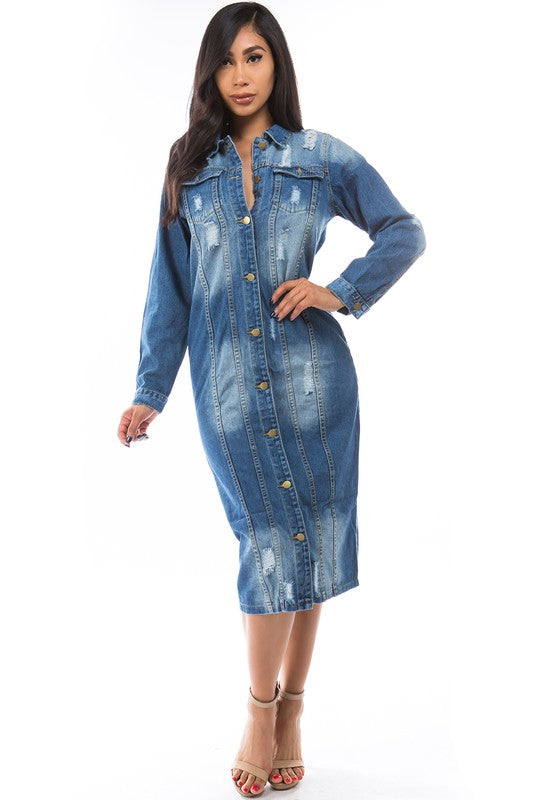 DENIM JACKET DRESS NAVY 3XL by By Claude | Fleurcouture