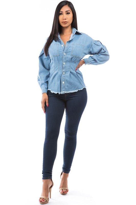 DENIM JACKET LIGHT BLUE Jackets by By Claude | Fleurcouture