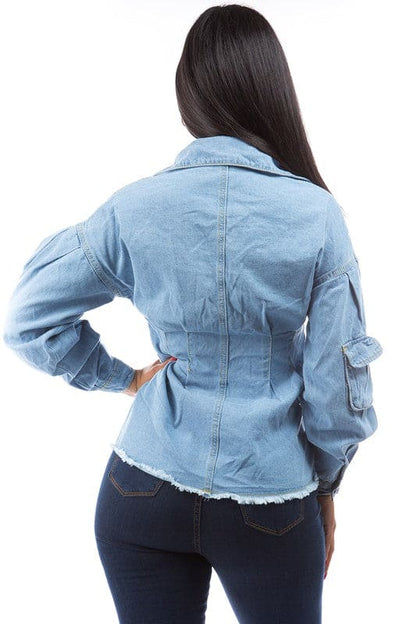 DENIM JACKET LIGHT BLUE Jackets by By Claude | Fleurcouture