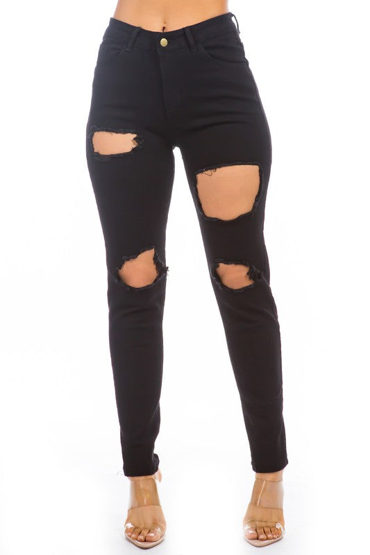 DENIM JEANS MULTI CUT BLACK by By Claude | Fleurcouture