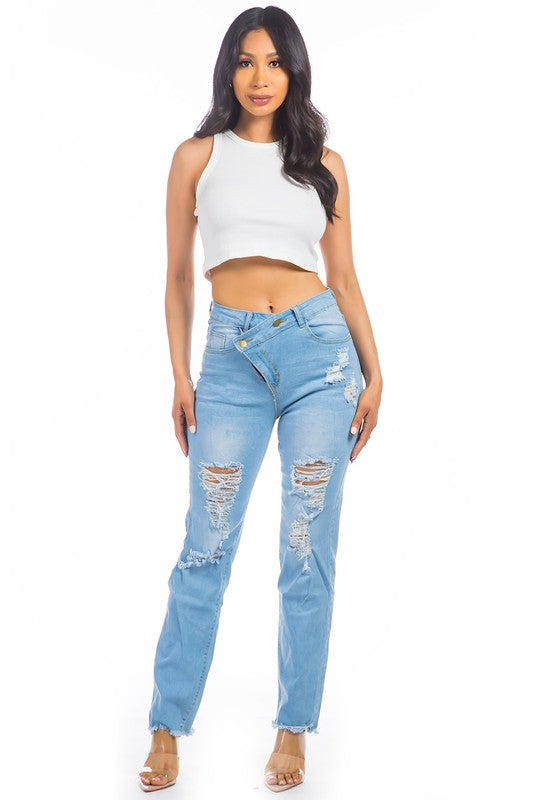 DENIM JEANS MULTI CUT BLUE L by By Claude | Fleurcouture