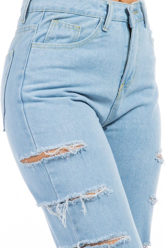 DENIM JEANS MULTI CUT LIGHT BLUE by By Claude | Fleurcouture