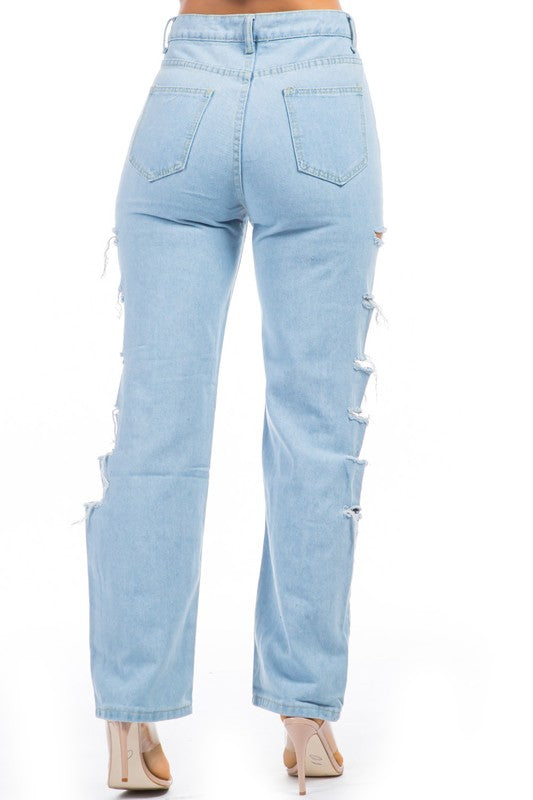 DENIM JEANS MULTI CUT LIGHT BLUE by By Claude | Fleurcouture