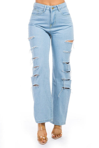 DENIM JEANS MULTI CUT LIGHT BLUE by By Claude | Fleurcouture