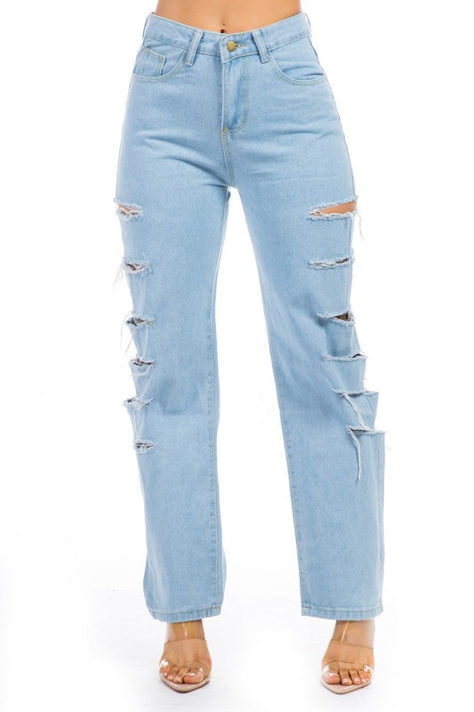 DENIM JEANS MULTI CUT LIGHT BLUE by By Claude | Fleurcouture