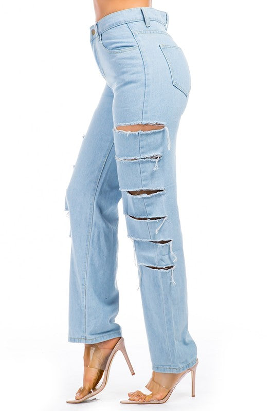 DENIM JEANS MULTI CUT LIGHT BLUE S by By Claude | Fleurcouture