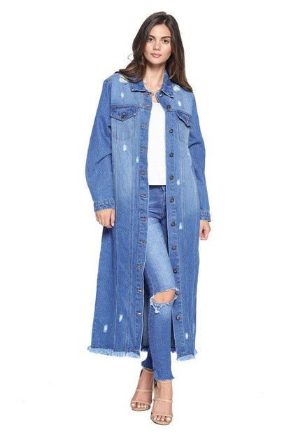 DENIM LONG JACKETS DISTRESSED WASHED Jackets by Blue Age | Fleurcouture