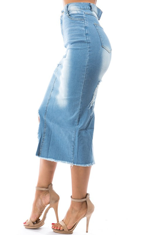 DENIM MAXI SKIRTS LIGHT BLUE by By Claude | Fleurcouture