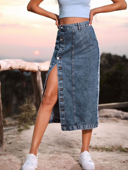 Denim midi skirt Denim S by Miss Sparkling | Fleurcouture