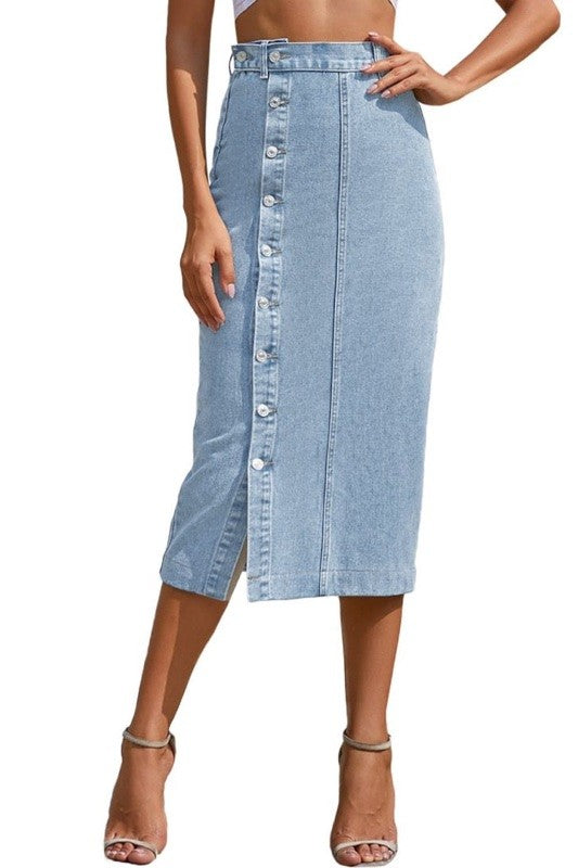 Denim midi skirt Light Blue S by Miss Sparkling | Fleurcouture