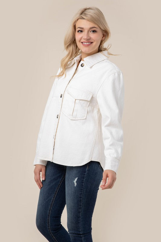 Denim shirt with pocket Ivory by Lilou | Fleurcouture