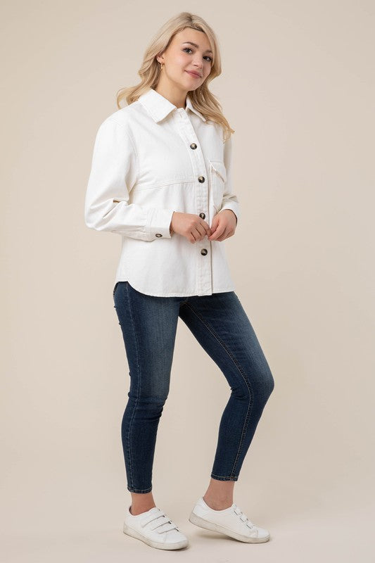 Denim shirt with pocket Ivory by Lilou | Fleurcouture