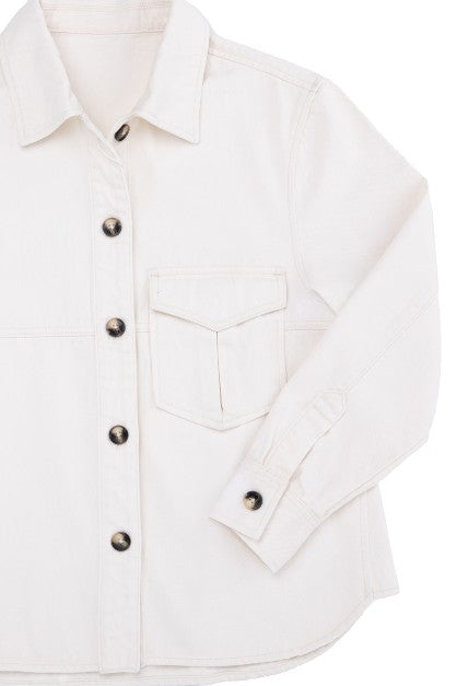 Denim shirt with pocket Ivory by Lilou | Fleurcouture