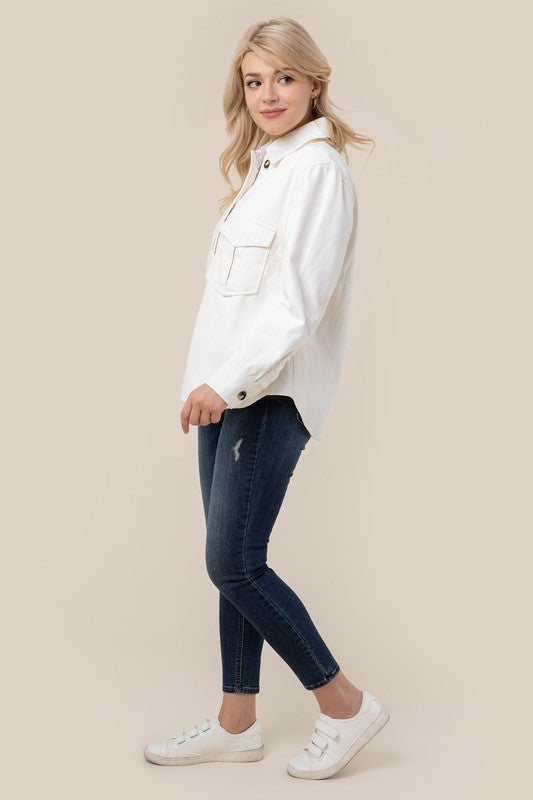 Denim shirt with pocket Ivory S by Lilou | Fleurcouture