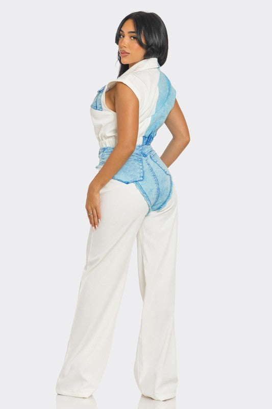 Denim Urban Chic Fusion Set White/Blue by Athina | Fleurcouture