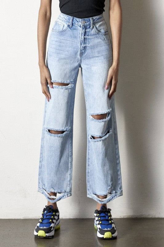 Destroyed Straight Jeans AGED LIGHT 0 by Denim Lab USA | Fleurcouture