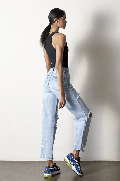 Destroyed Straight Jeans AGED LIGHT by Denim Lab USA | Fleurcouture